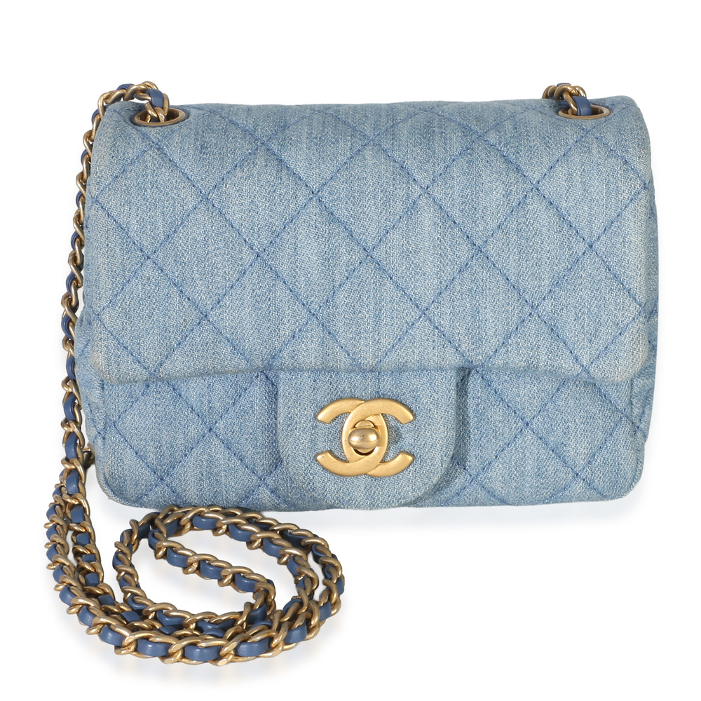 Chanel Blue Quilted Denim Mini Pearl Crush Flap Bag